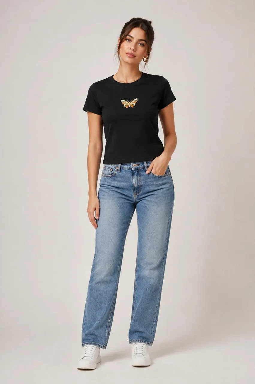 Embroidered Butterfly Slim-Fit Top