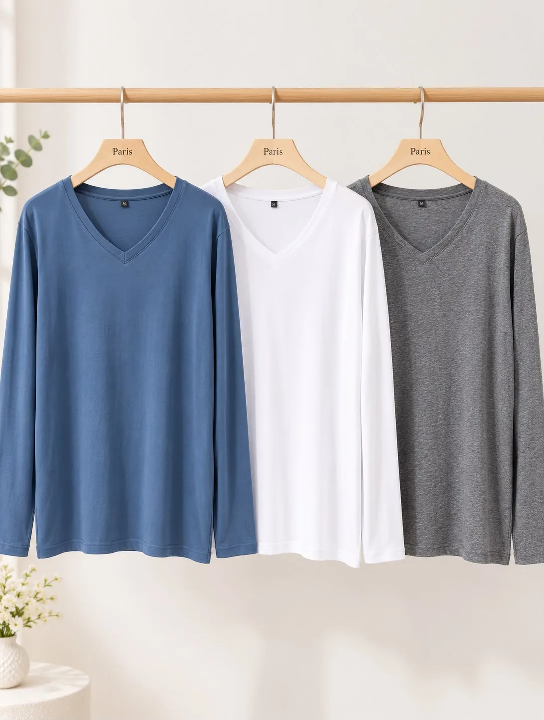 Basic V-Neck Long Sleeve T-Shirt