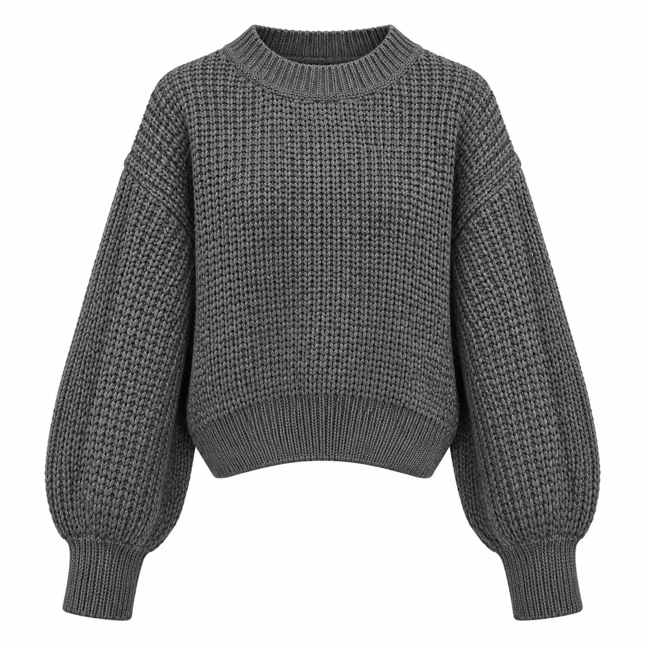 Chunky Round-Neck Wool Knit Sweater