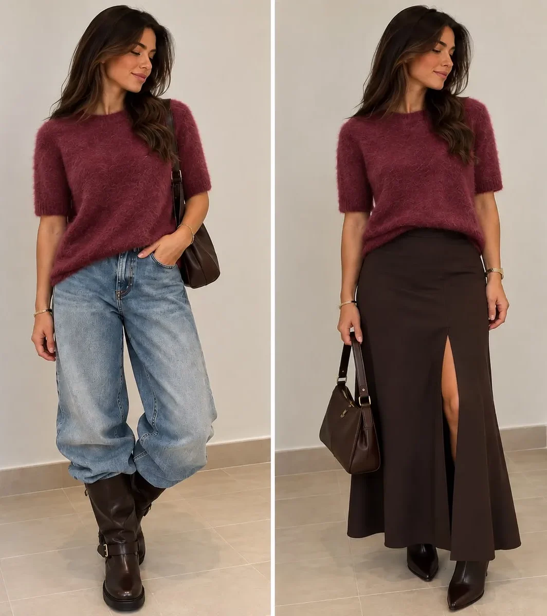 Mohair Short Sleeve Knit Top