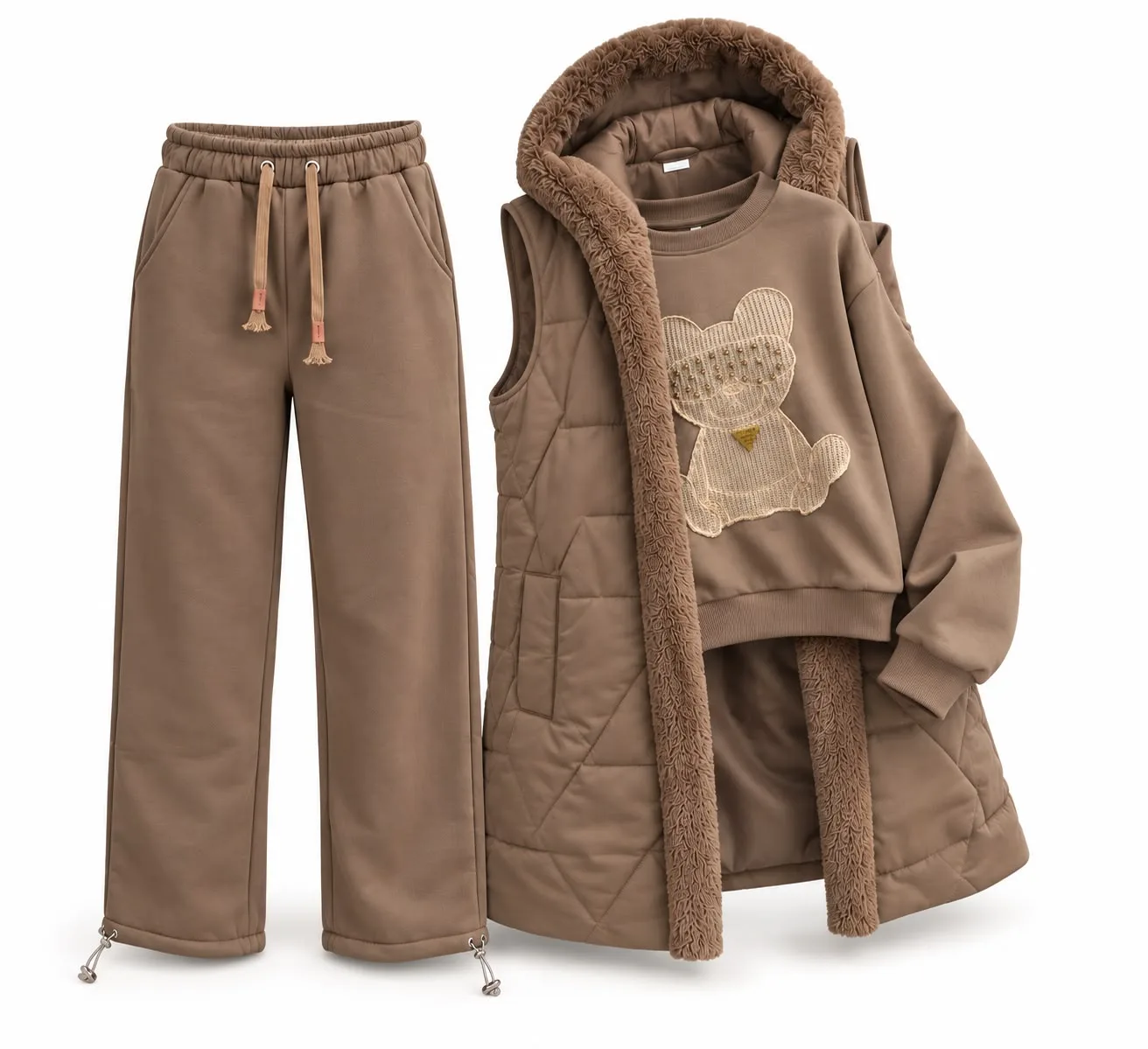 Teddy Rhinestone 3-Piece Fleece Set