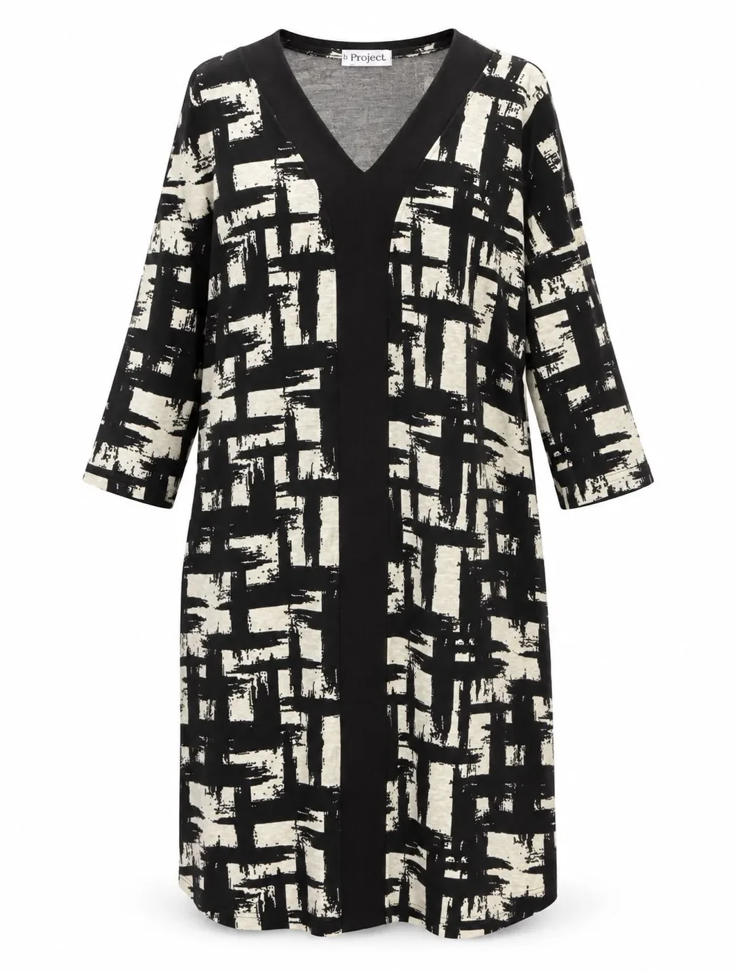 Big Size Printed Dress with Contrast V-Band