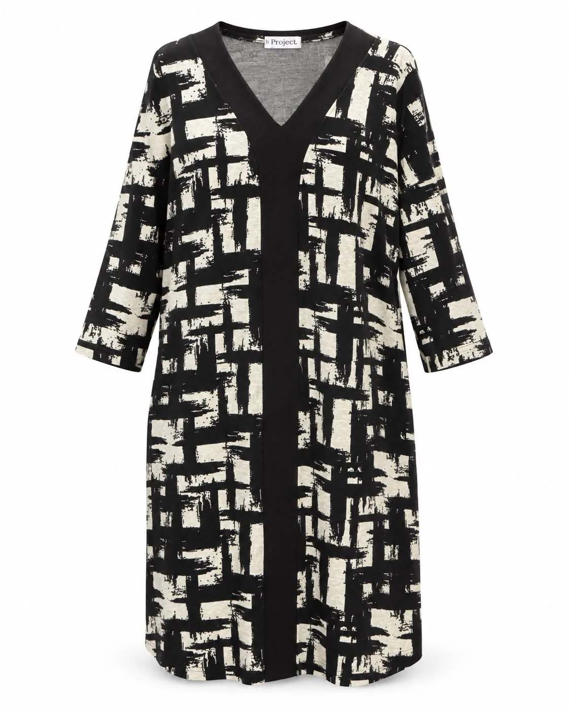 Big Size Printed Dress with Contrast V-Band