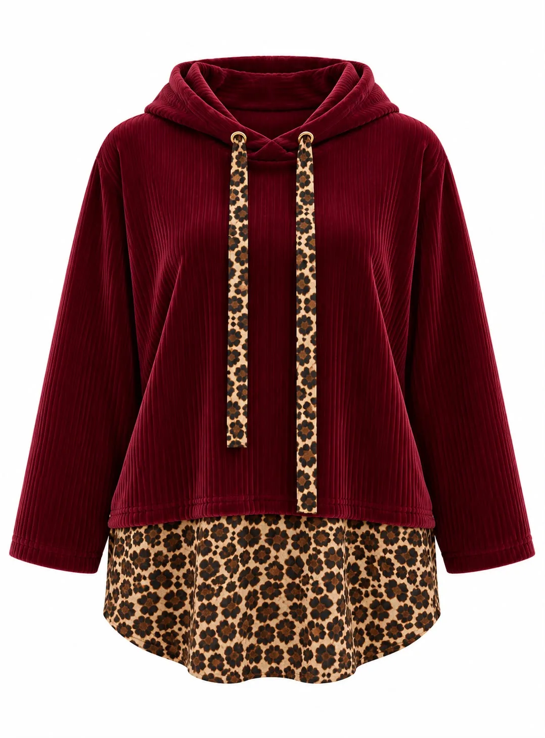 Velvet Leopard Detail Hooded Top