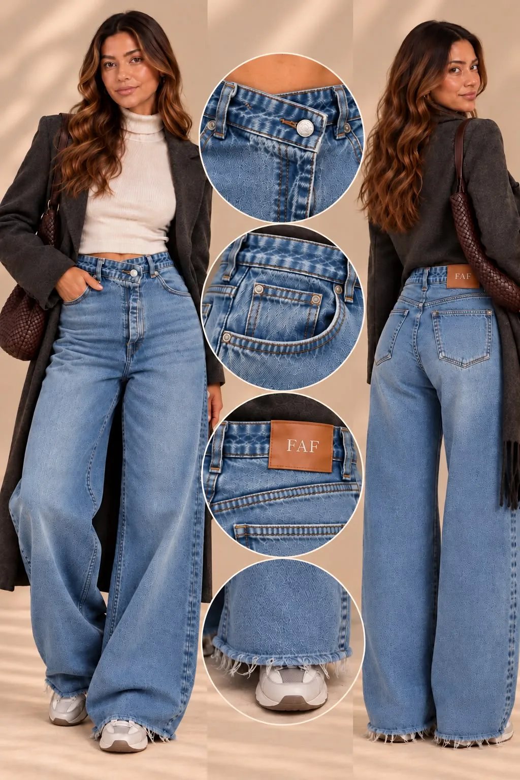 Asymmetrical Closure Wide Leg Jeans