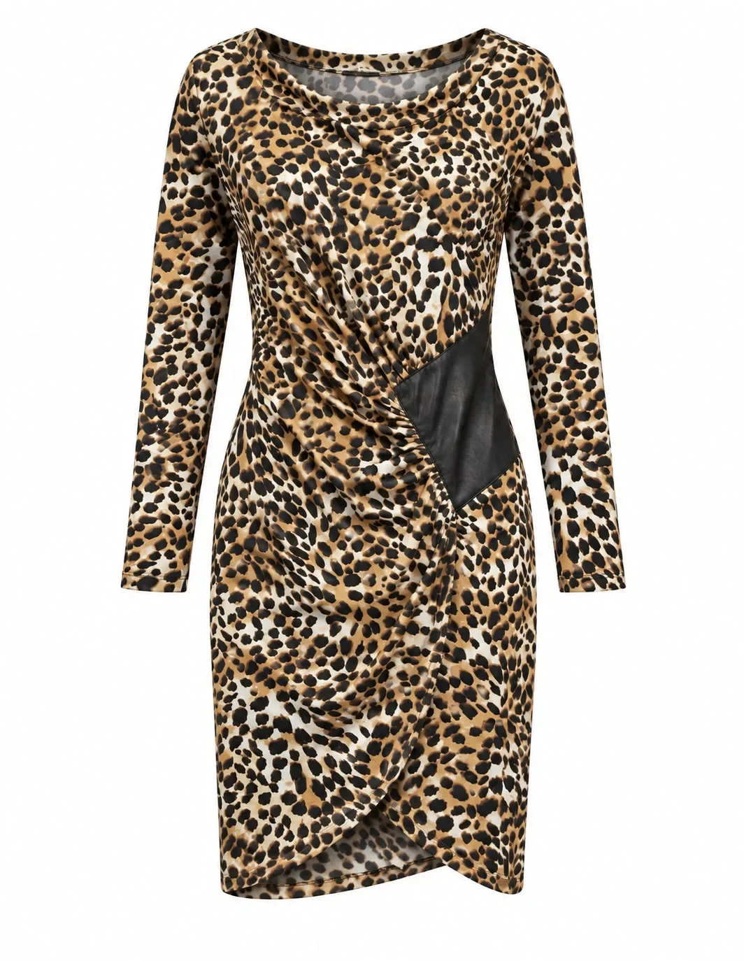 Leopard Print Draped Pocket Dress