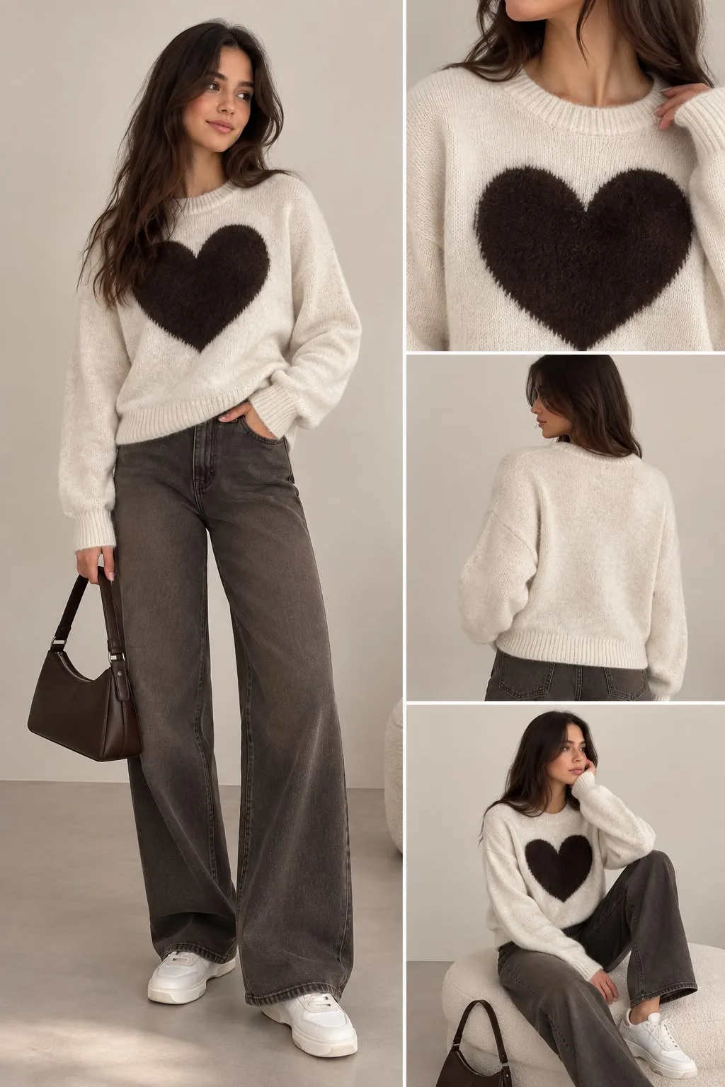Mohair Blend Heart Wool Sweater