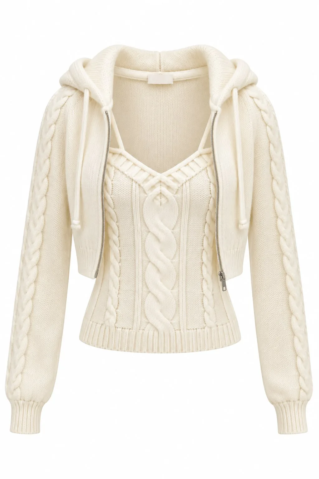 Cable Knit Cami & Zip Hoodie Two-Piece Set