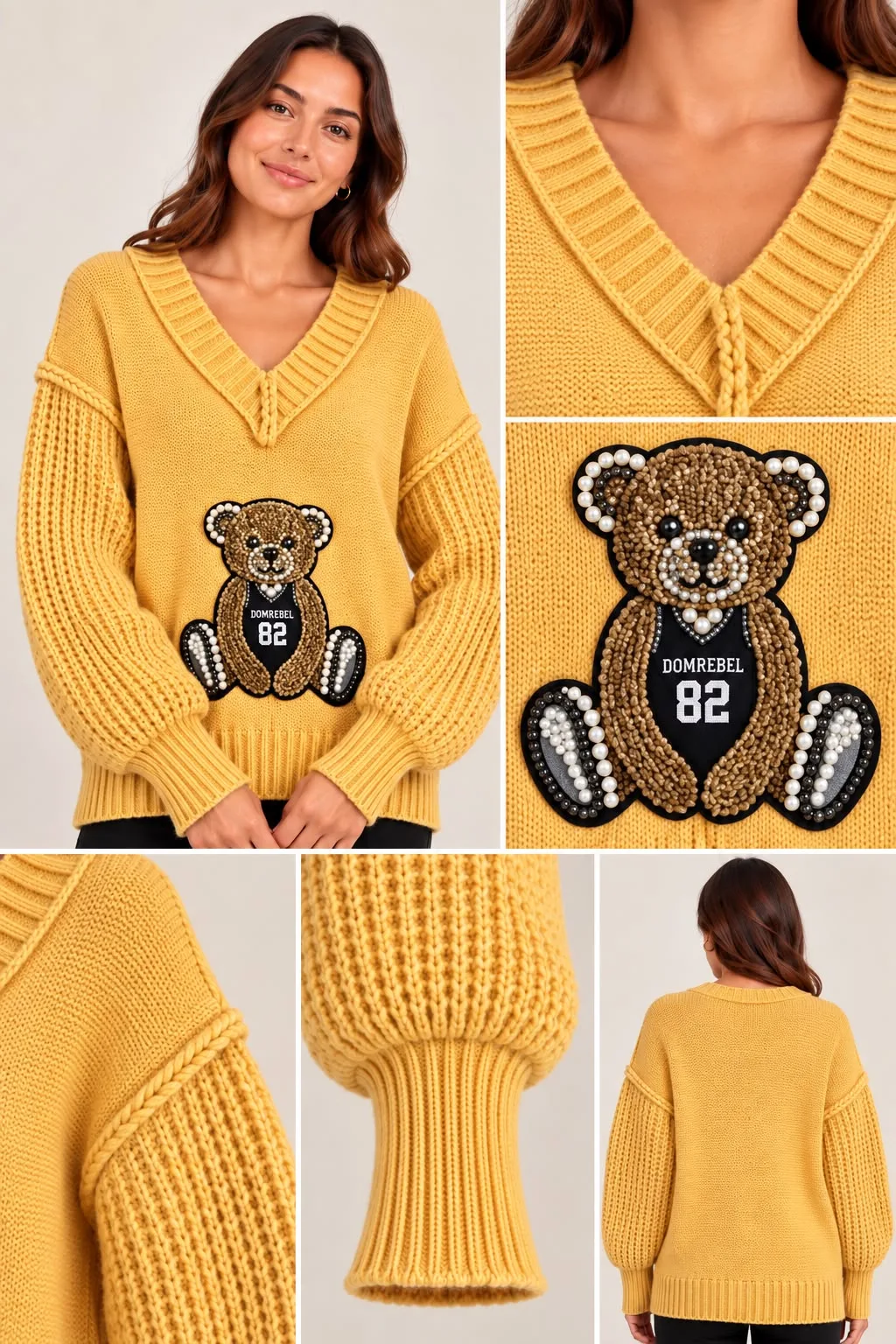 Pearl Teddy V-Neck Sweater