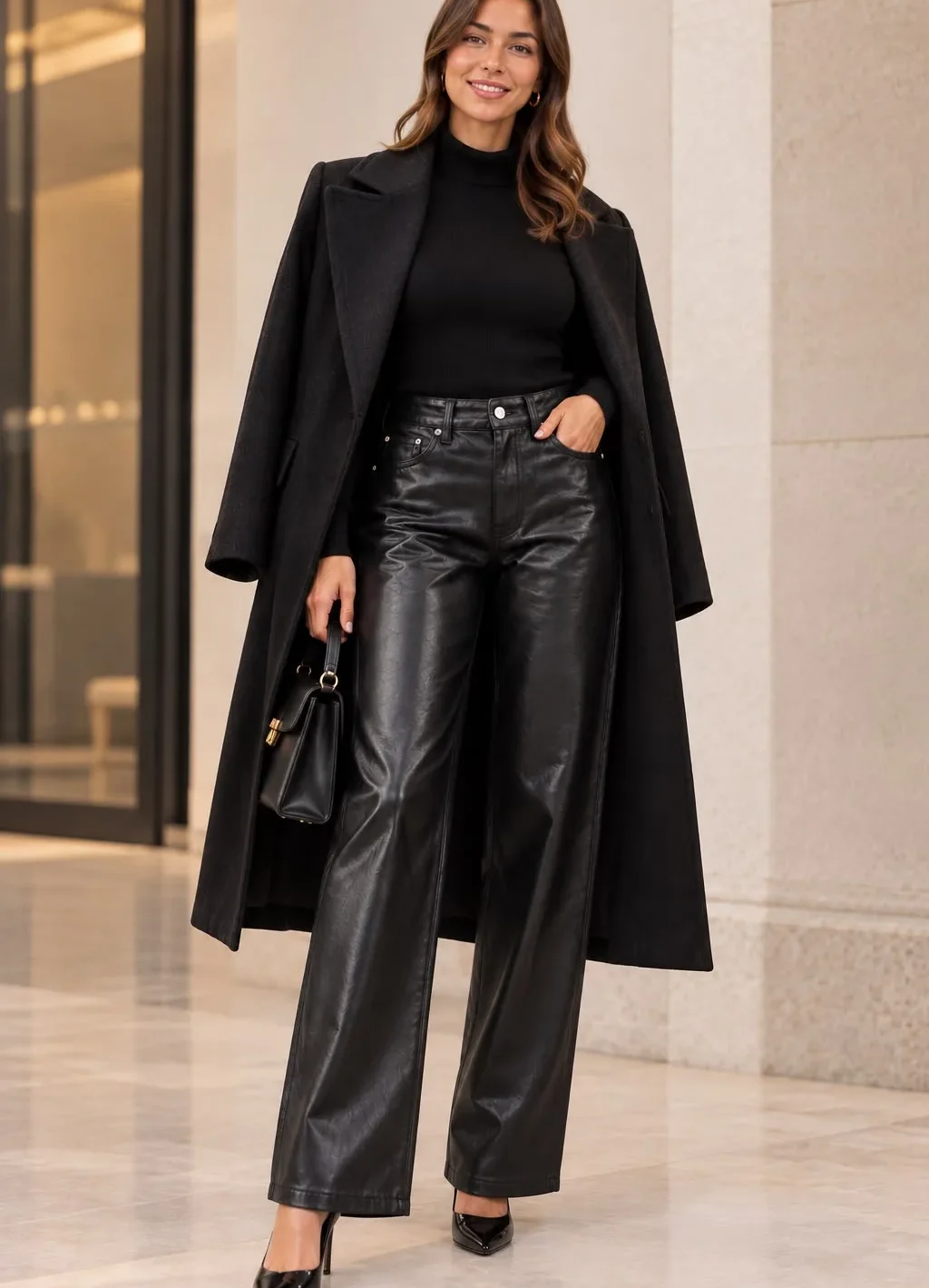 Metallic Leather-Look Five-Pocket Pants