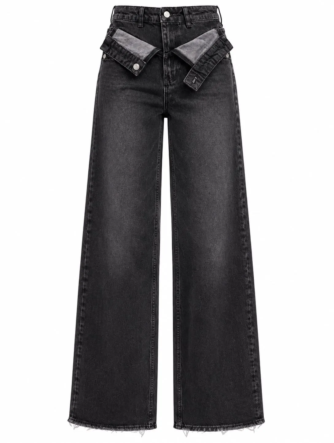 Asymmetrical Cuff Wide Leg Jeans