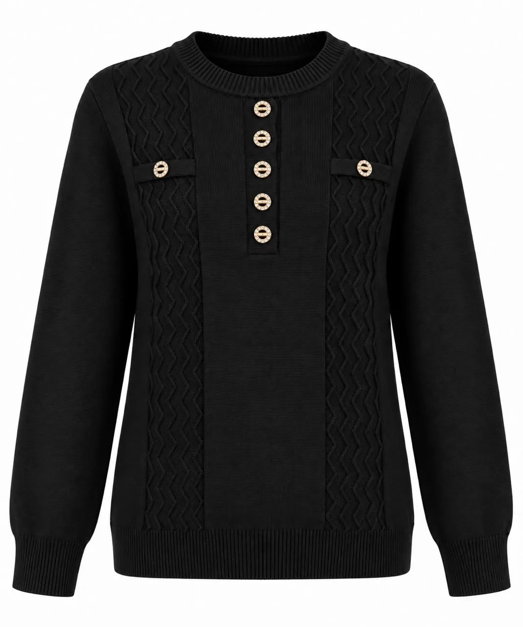Soft Knit Sweater with Crystal Buttons