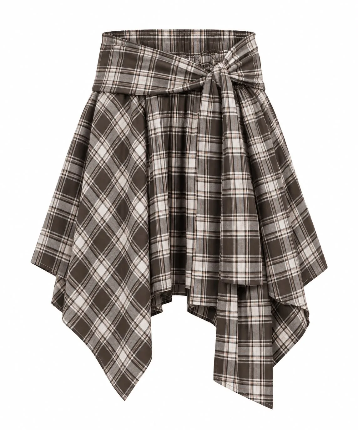 Asymmetrical Plaid Tie-Belt Skirt
