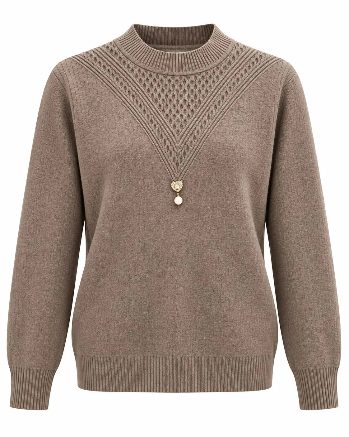Embroidered Knit Sweater with Detachable Brooch