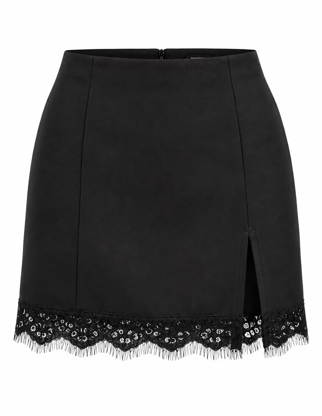 Lace Hem Slit Mini Skirt
