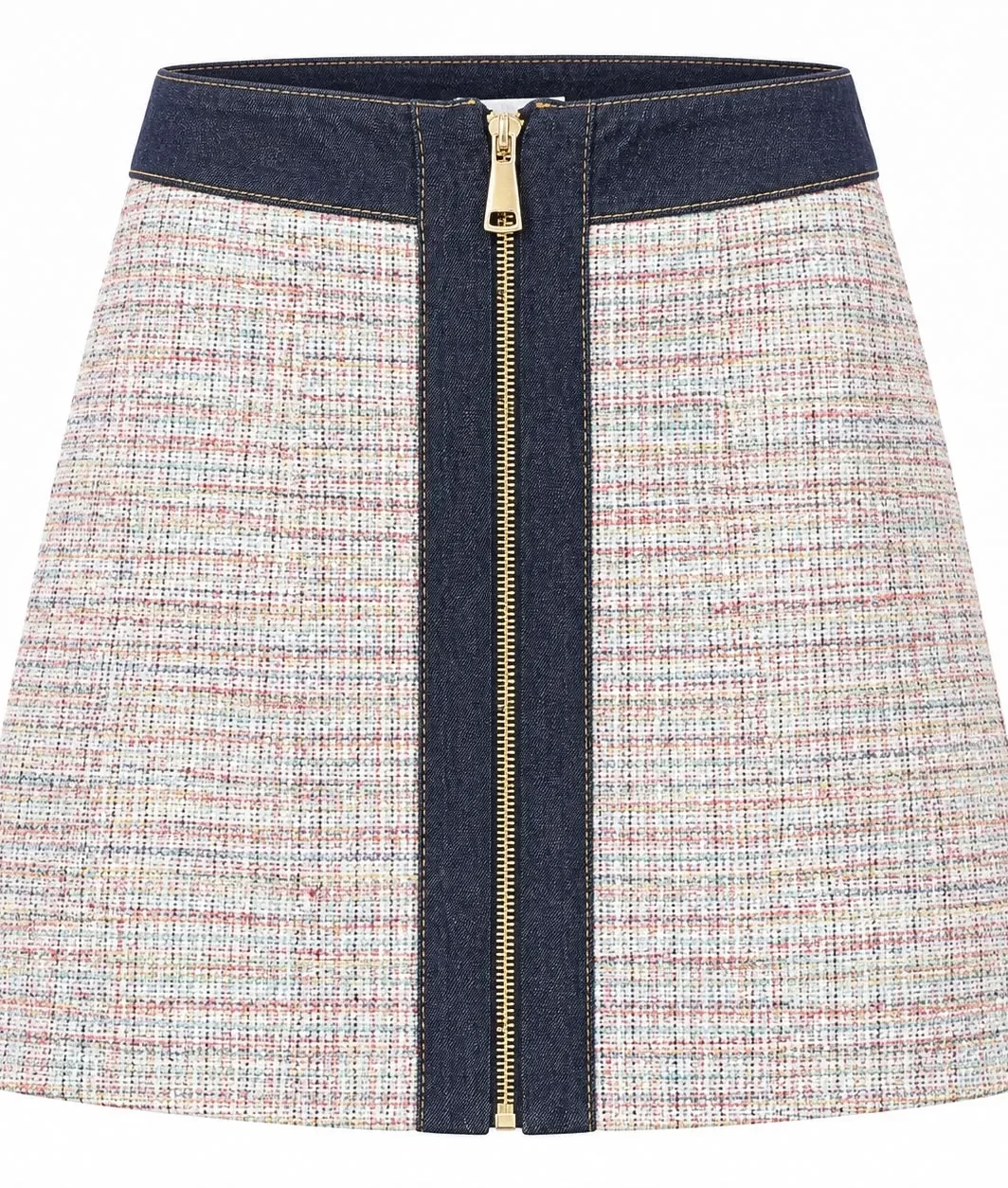 Front Zip Tweed Mini Skirt