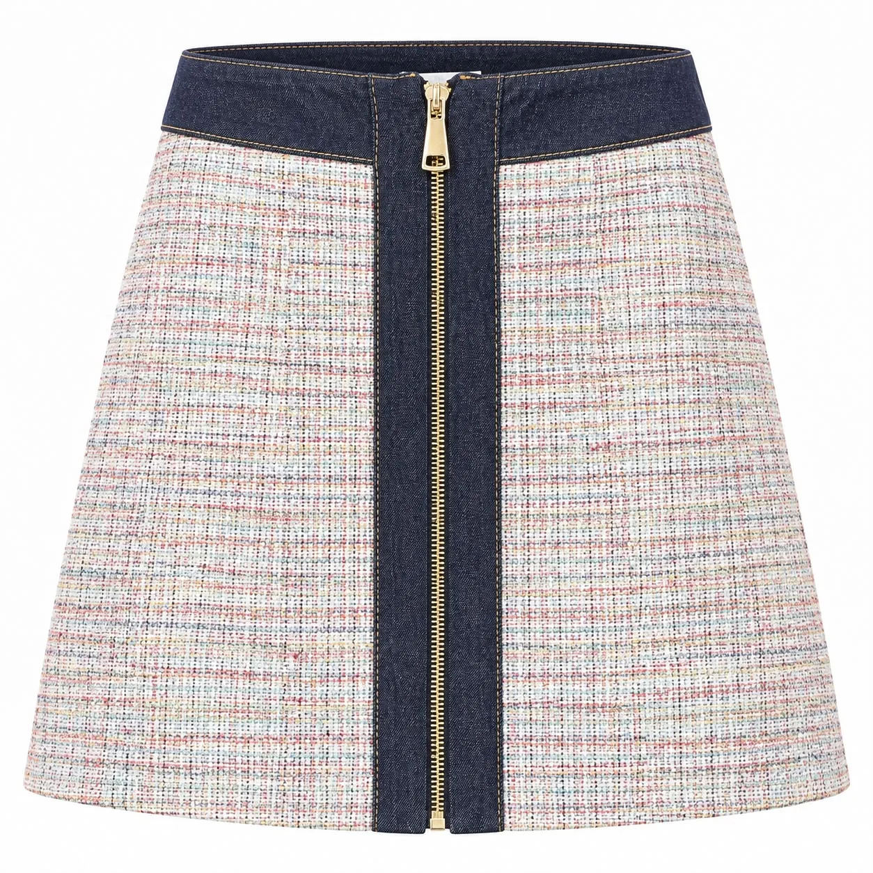 Front Zip Tweed Mini Skirt