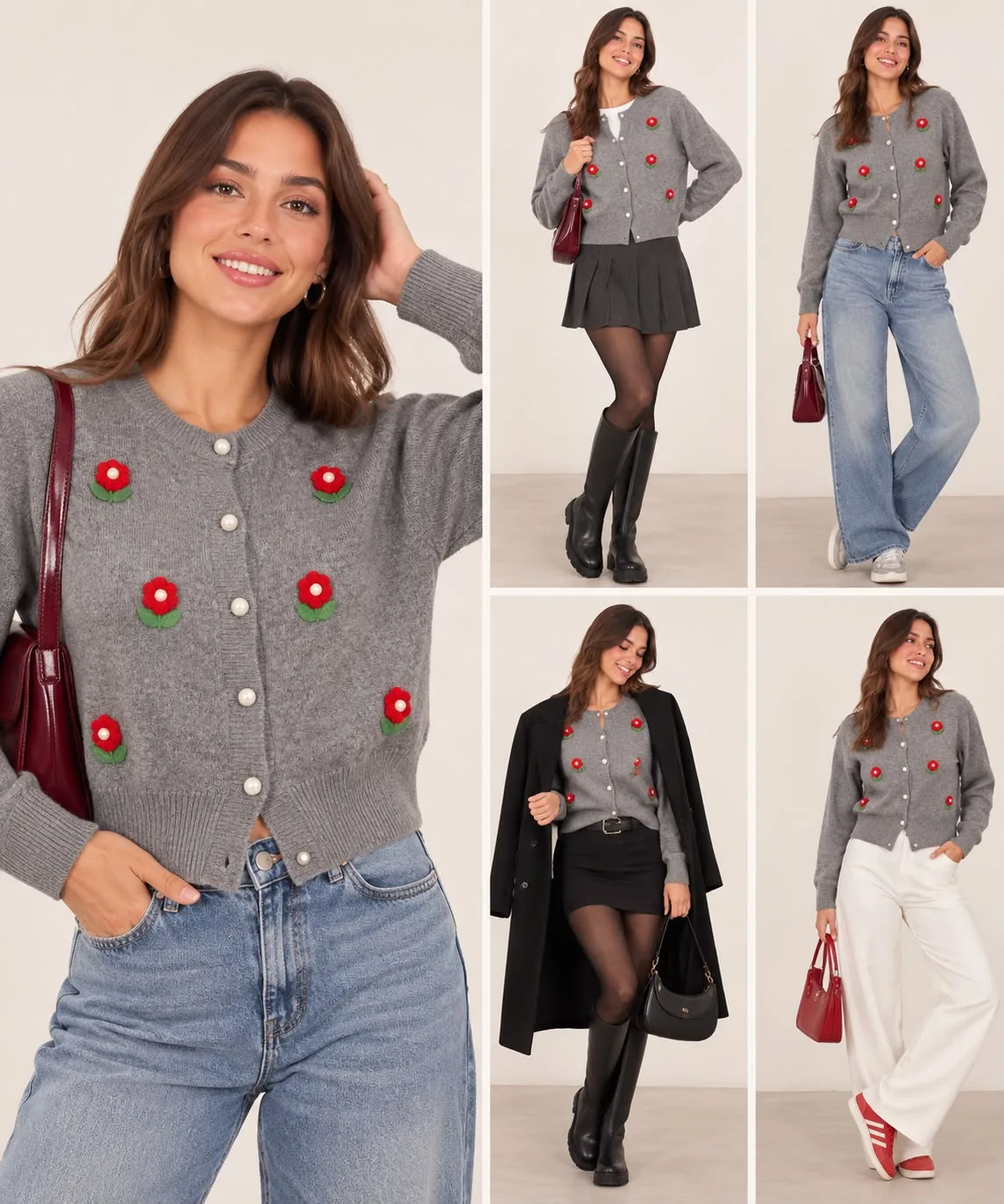 Pearl Button Floral Knit Cardigan