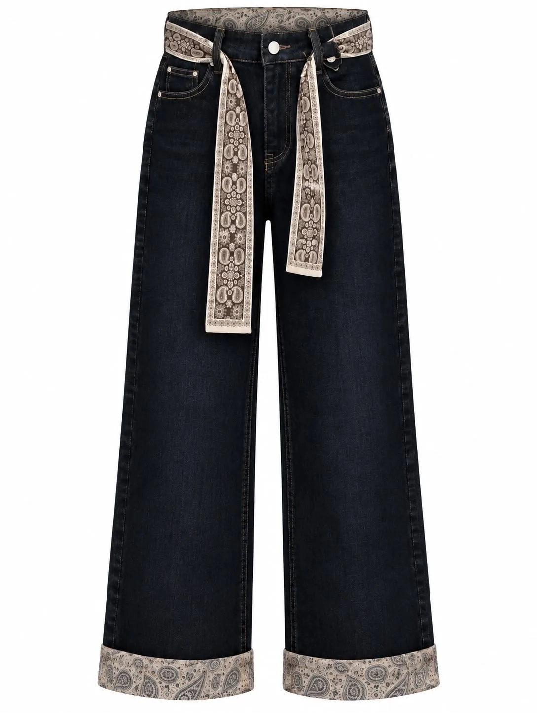 Paisley Belt Wide Leg Jeans