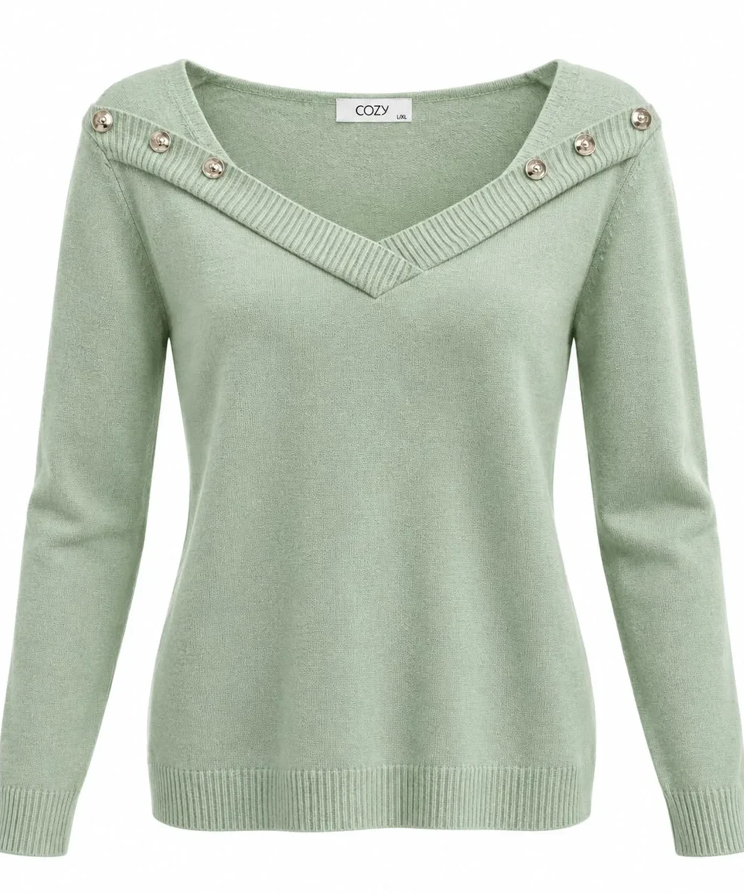 Soft Wool V-Neck Top with Button Details