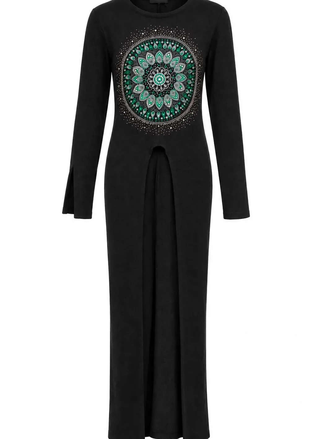 Soft Wool High-Low Top with Beaded Mandala Detail