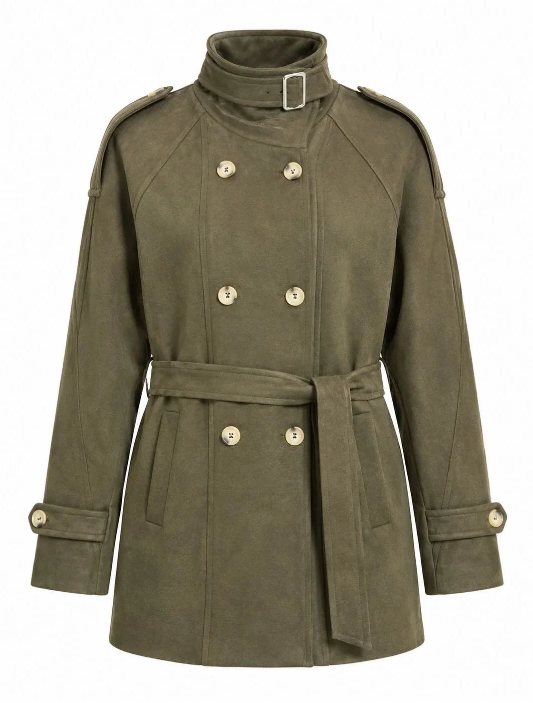 Belted Military-Style Mid-Length Jacket