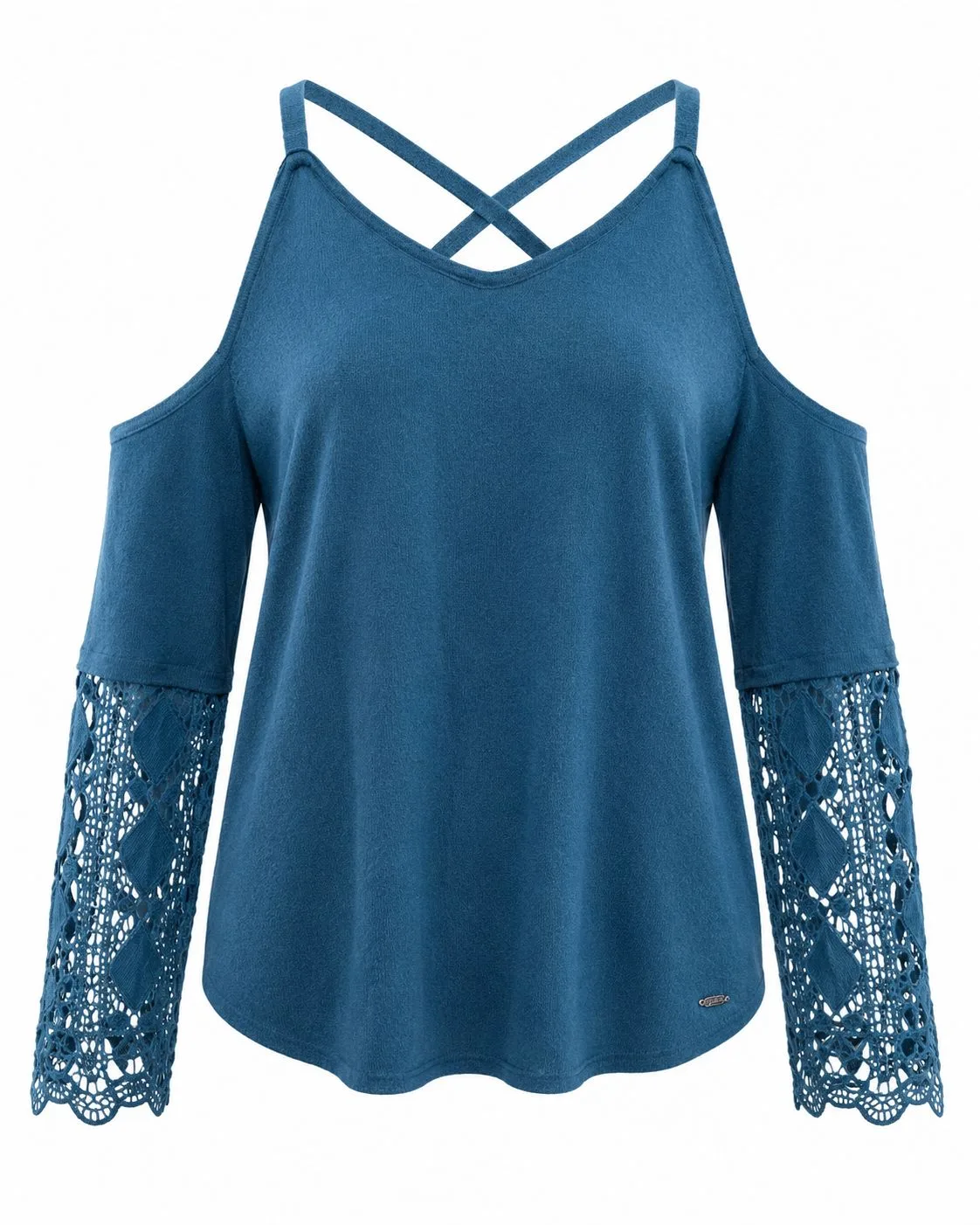 Soft Wool Crochet Sleeve Open-Back Top
