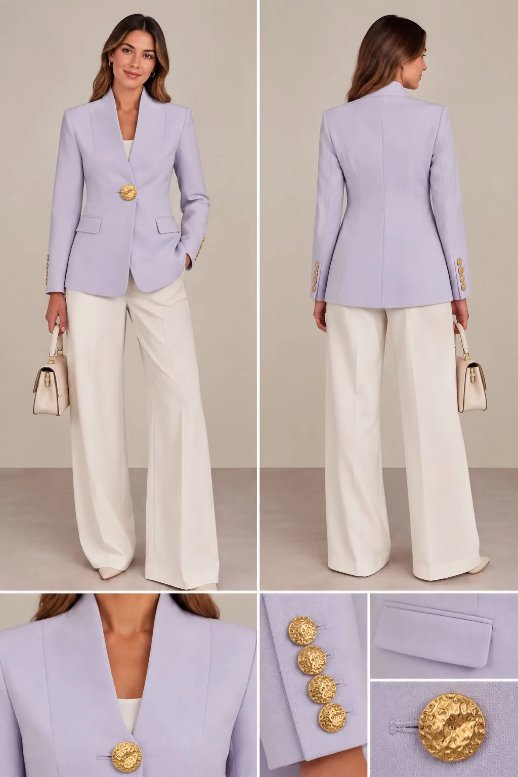 Collarless Gold Button Tailored Blazer
