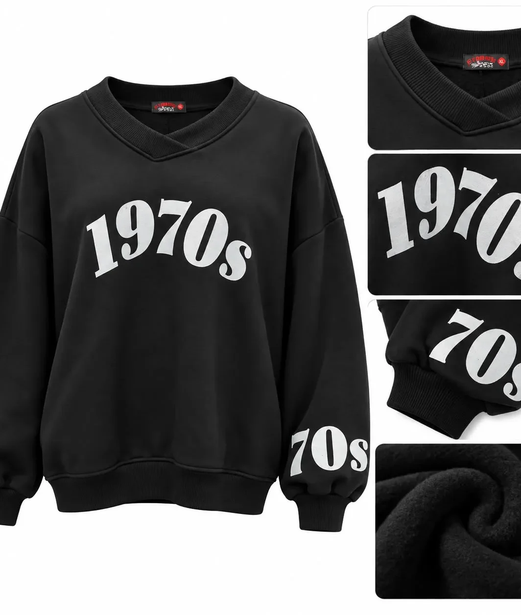 1970s V-Neck Fleece Sweatshirt