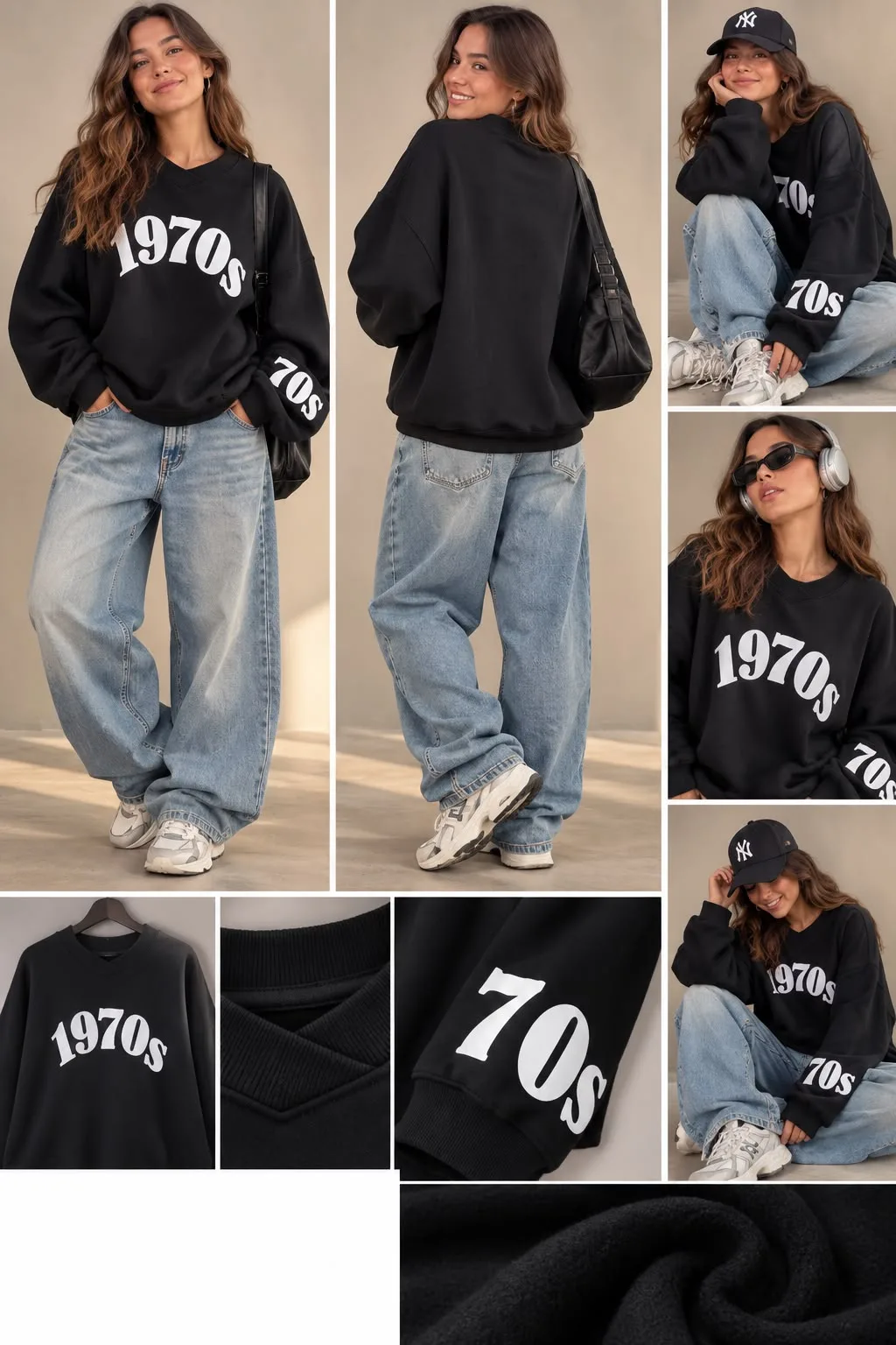 1970s V-Neck Fleece Sweatshirt