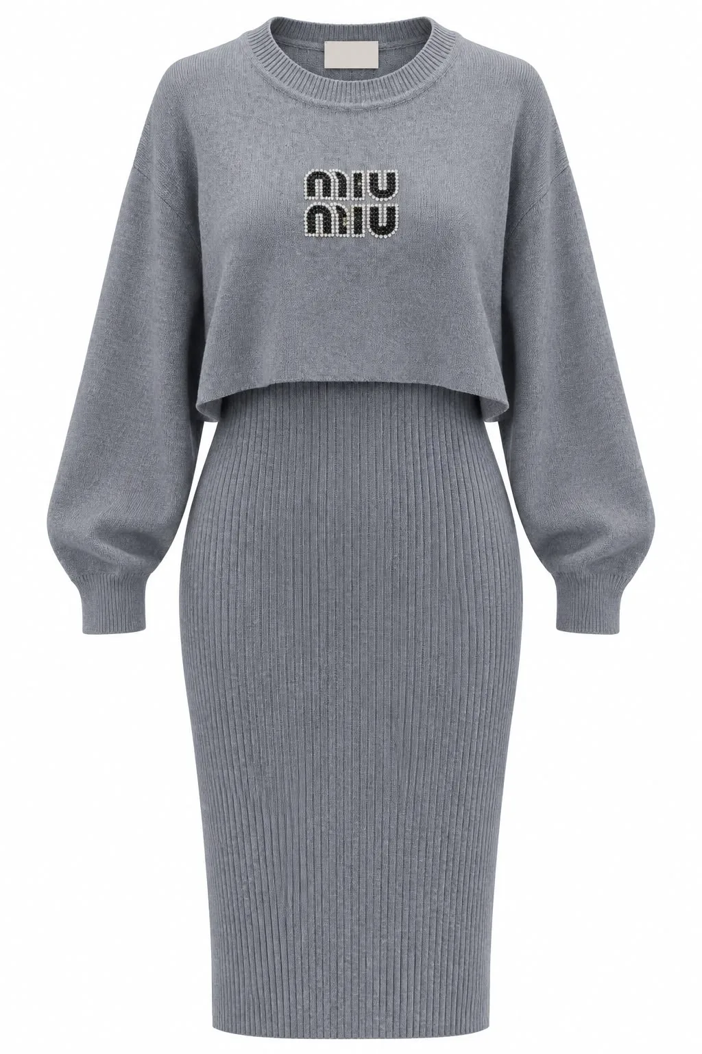 Two-Piece Ribbed Knit Midi Dress Set
