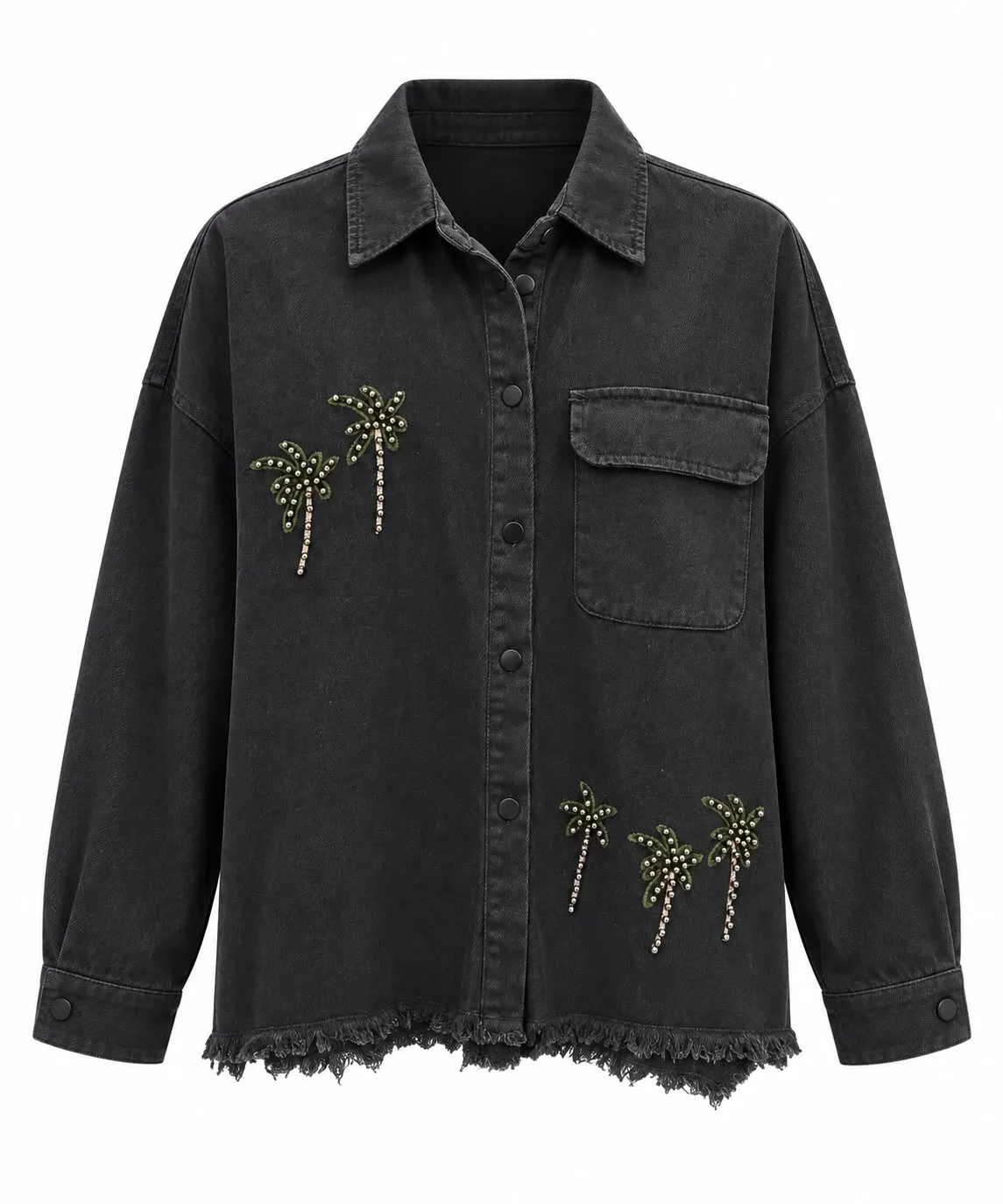 Beaded Palm Tree Denim Jacket