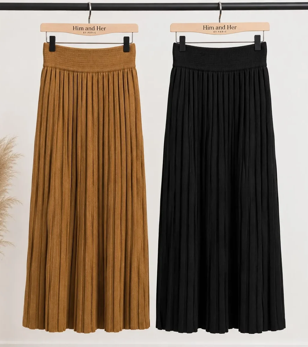 Pleated Wool Maxi Skirt