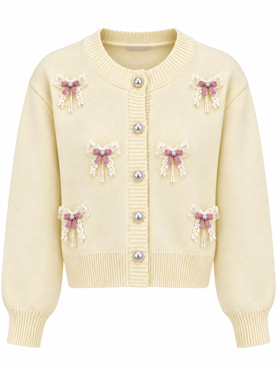 Lace Bow Pearl Soft-Knit Cardigan