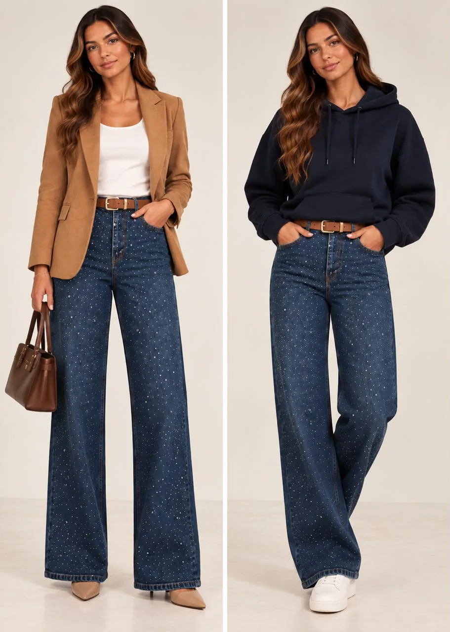 Rhinestone Wide Leg Jeans