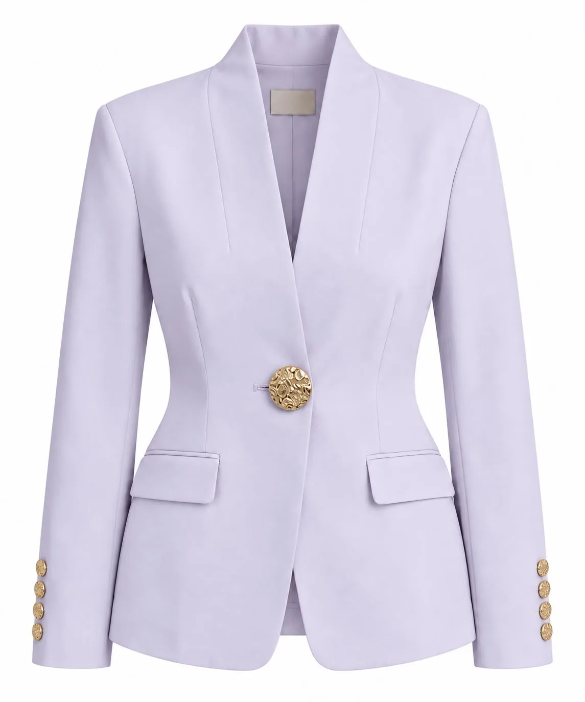 Collarless Gold Button Tailored Blazer