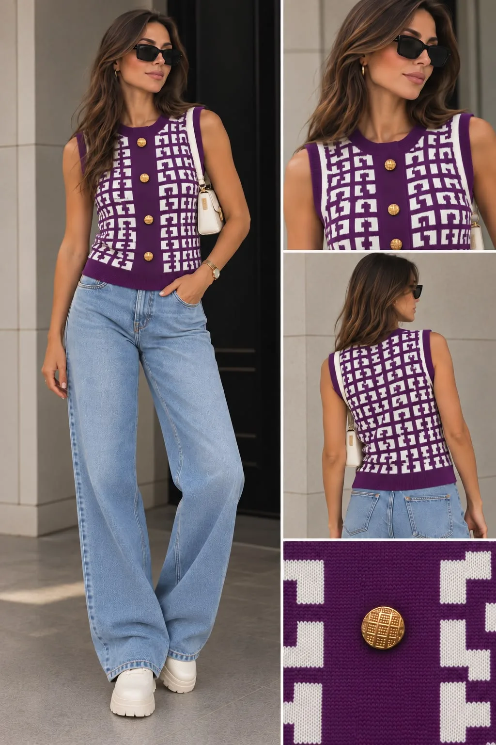 Geometric Knit Button Vest