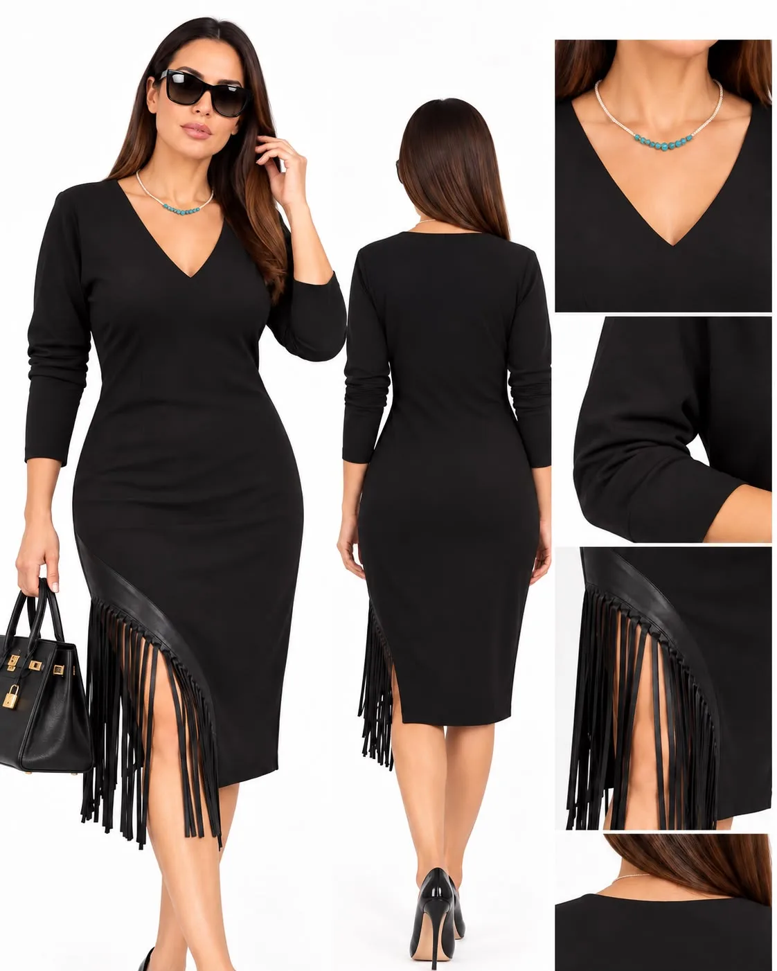 Asymmetric Fringe Midi Dress