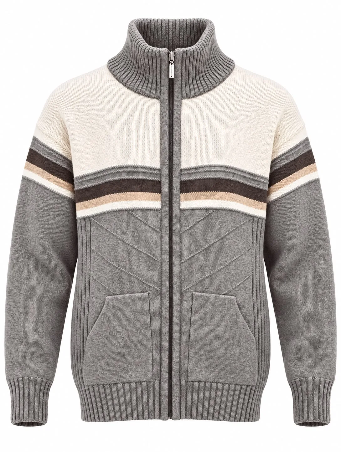 Contrast Stripe Zip-Up Knit Cardigan
