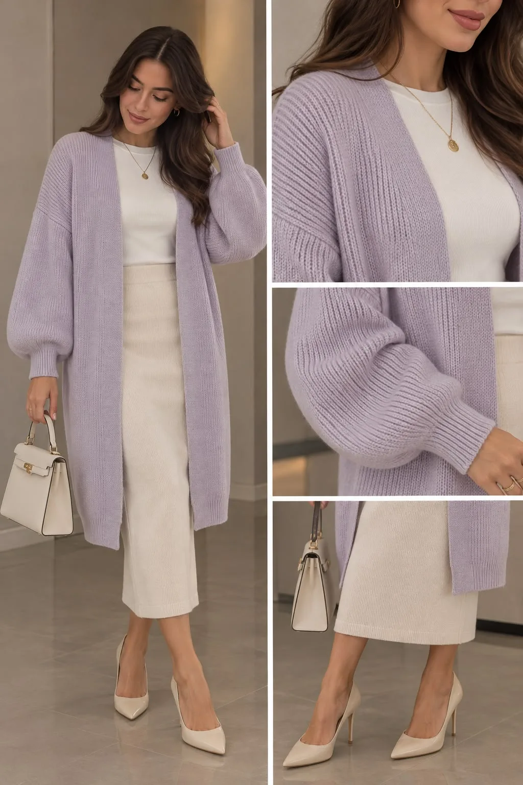 Long Soft Wool Open-Front Cardigan