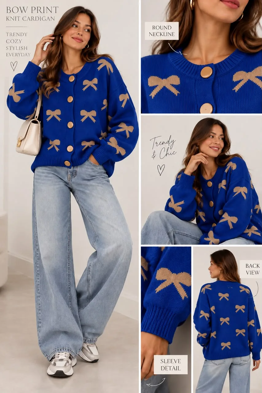 Bow Print Knit Cardigan