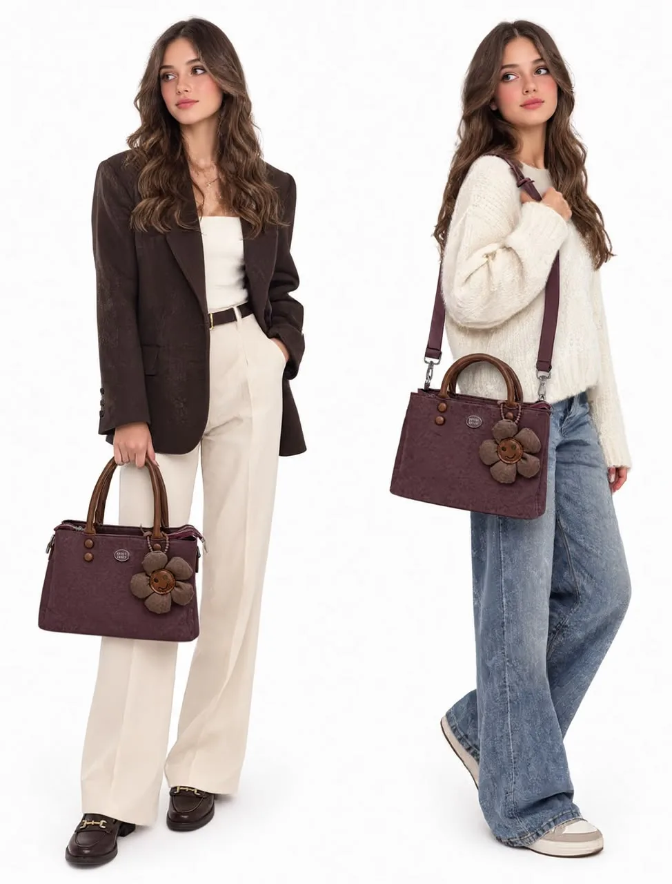 3D Flower Detail Structured Handbag