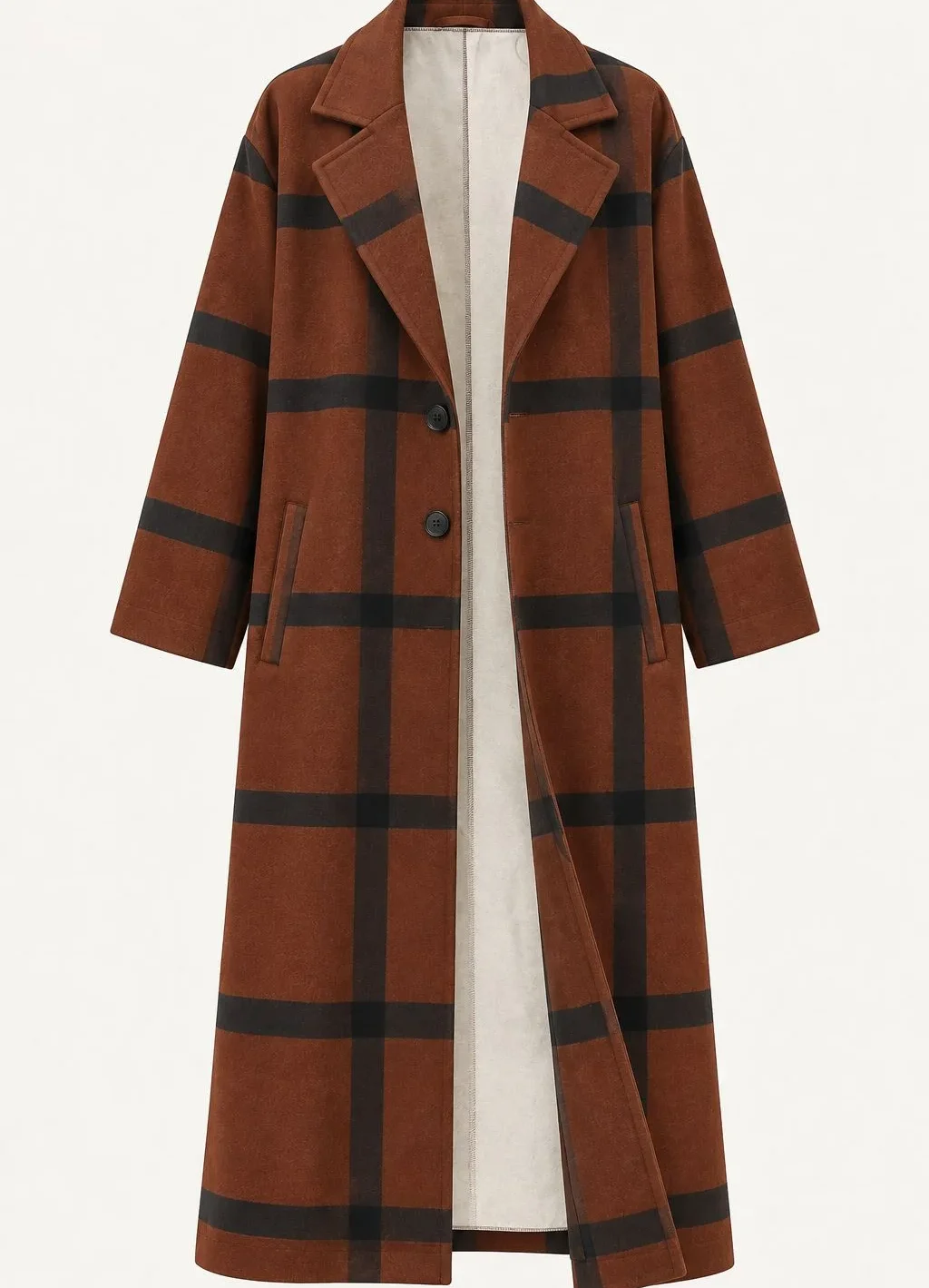 Big Size Checked Long Coat