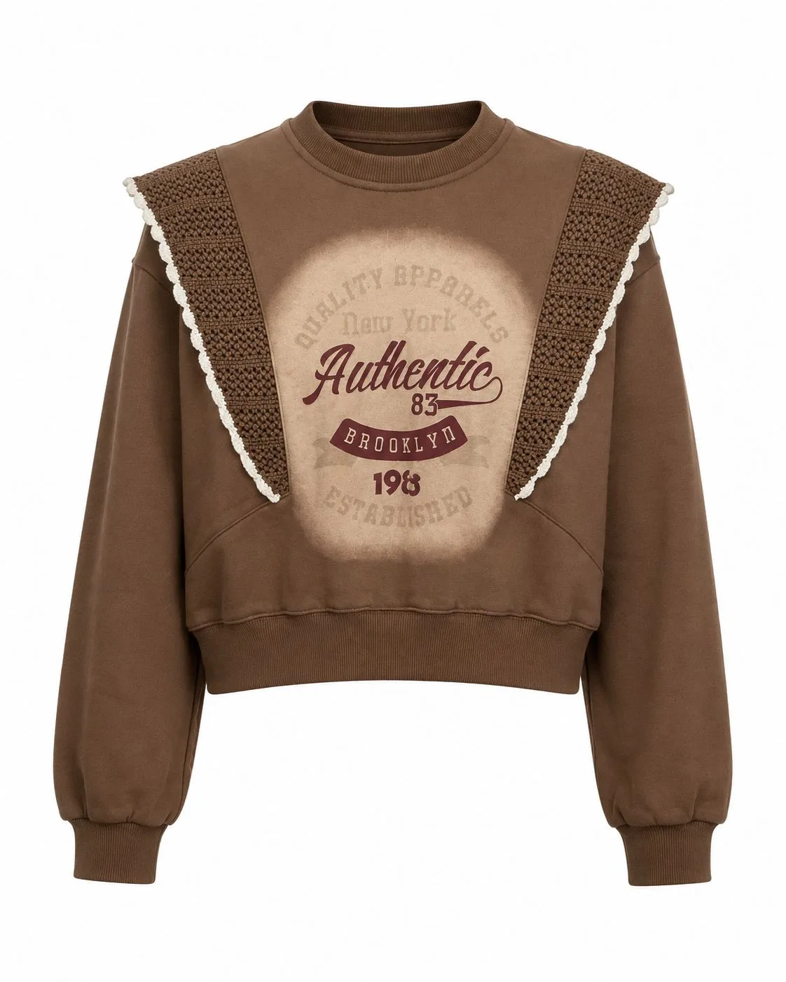 Crochet Detail Printed Sweatshirt
