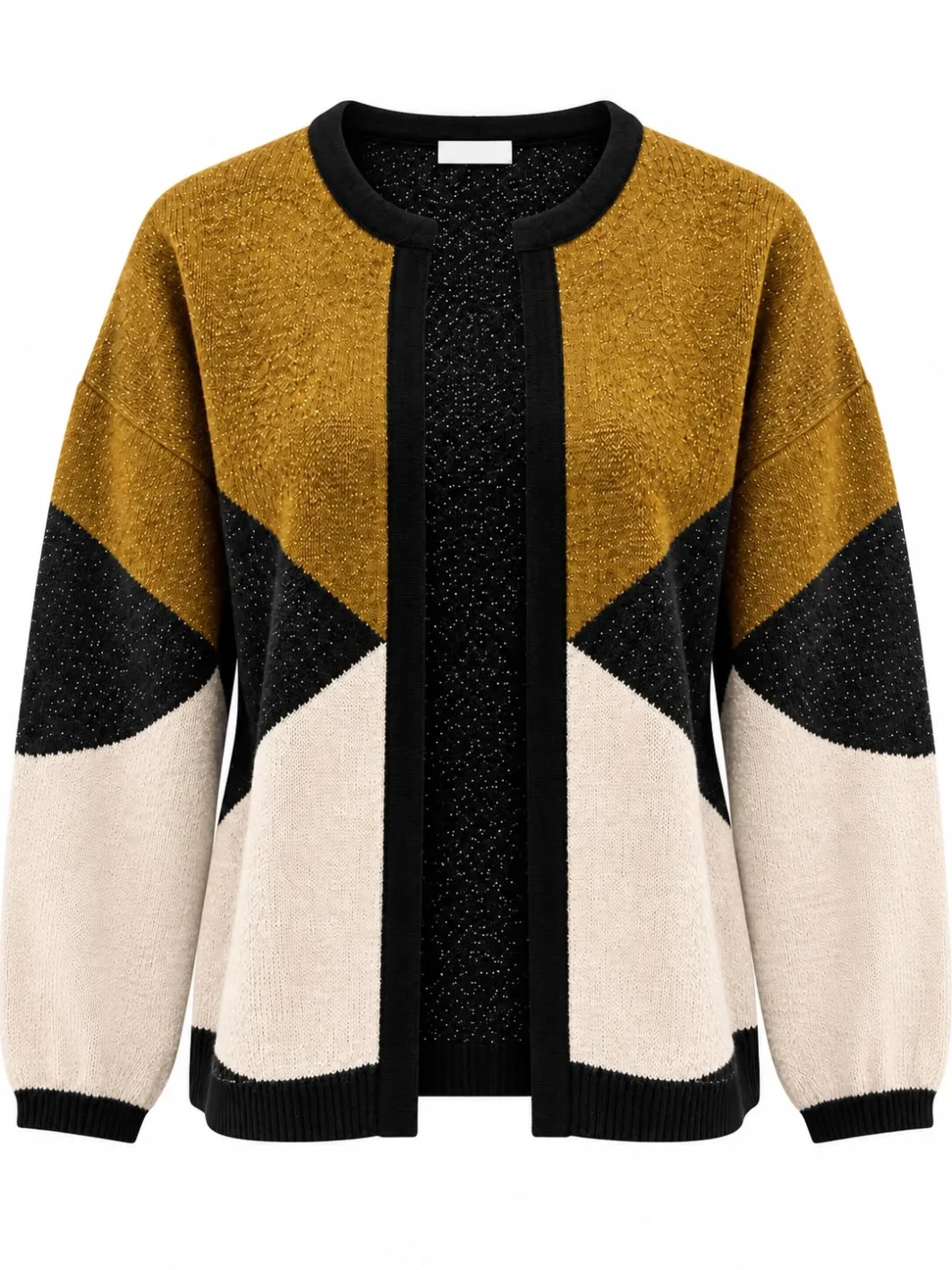 Glitter Color-Block Knit Cardigan