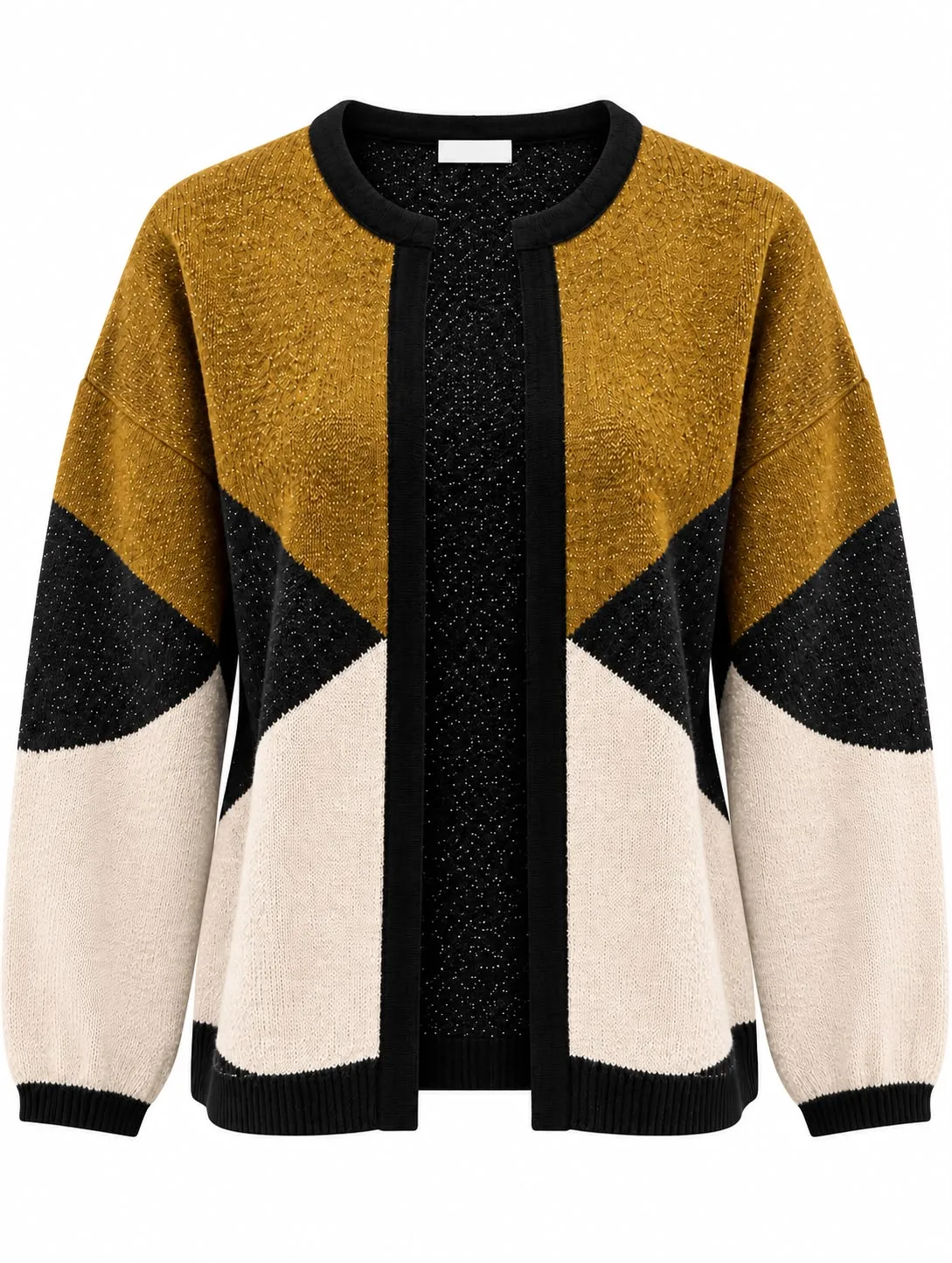 Glitter Color-Block Knit Cardigan