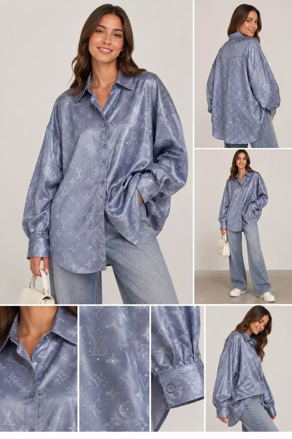 Rhinestone Print Satin Shirt