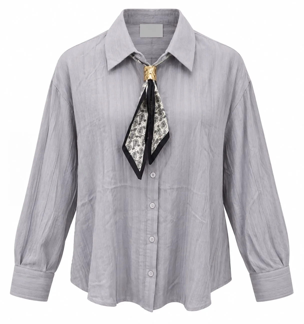 Crinkled Shirt with Removable Paisley Scarf