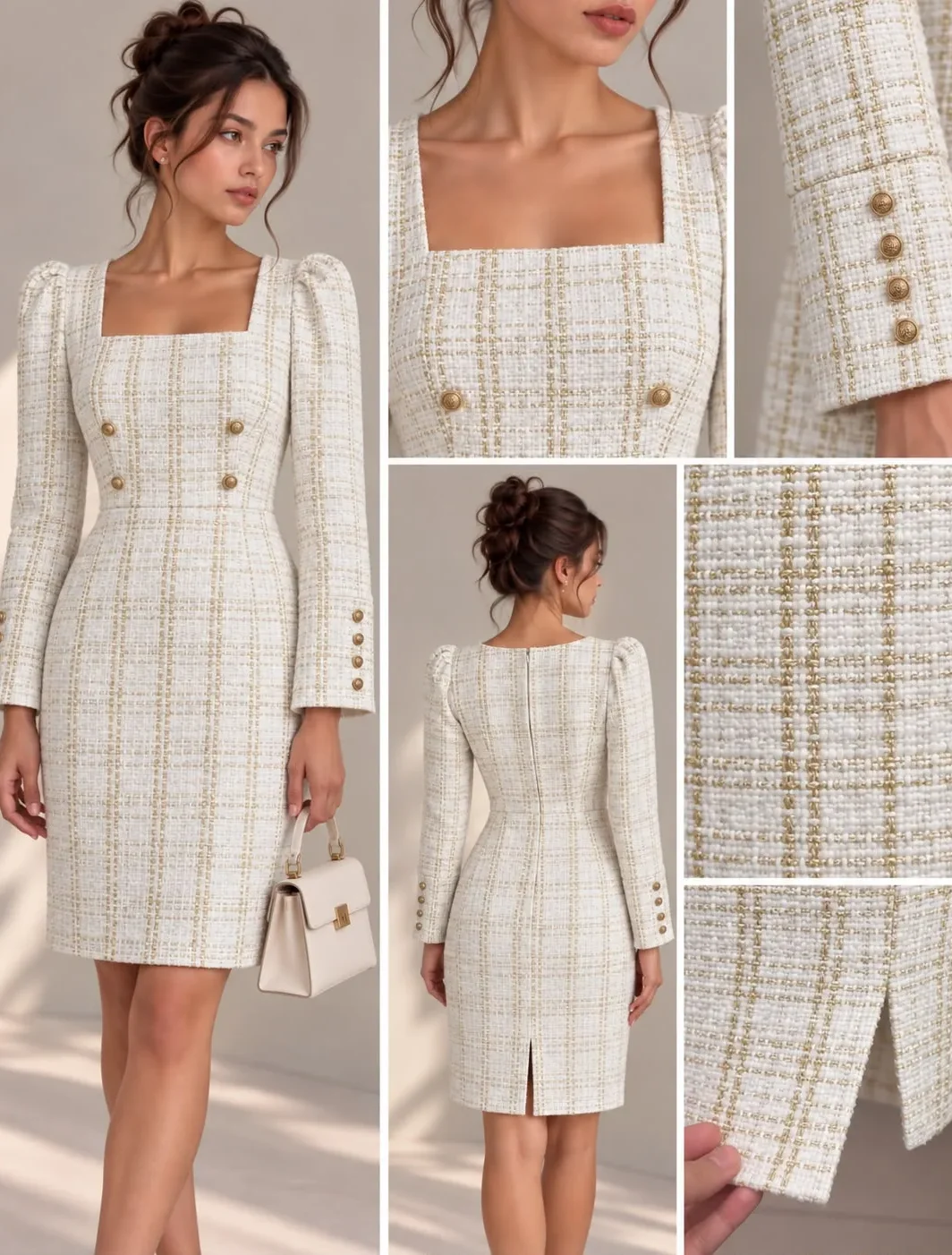 Metallic Tweed Knee-Length Dress