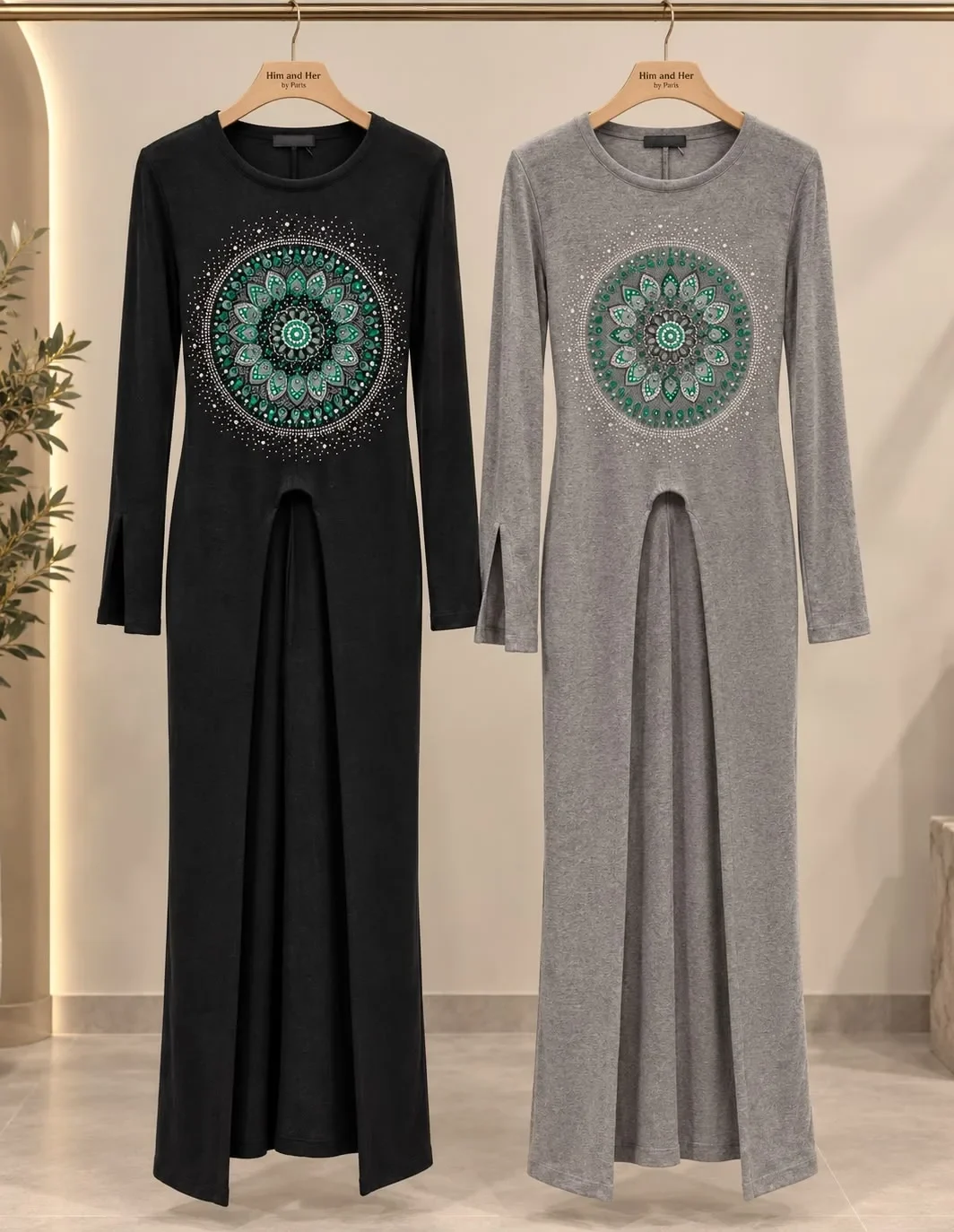 Soft Wool High-Low Top with Beaded Mandala Detail